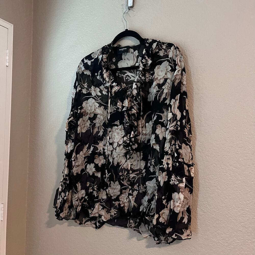 The Kooples Paris Viscose Floral Sheer Blouse Top Ruffle Bell Sleeve 1 Small - Picture 3 of 9